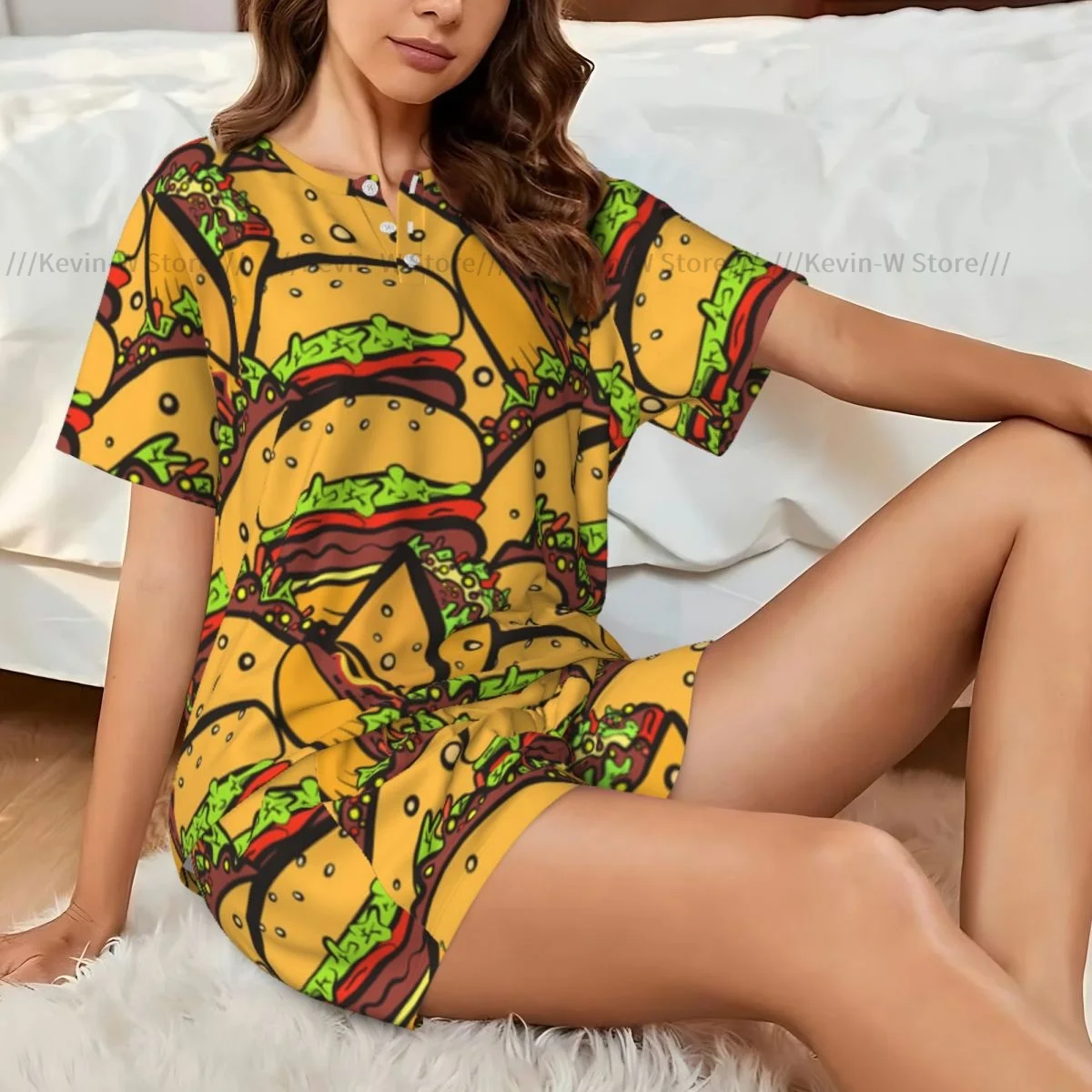 Woman Pajamas Set Chaotic Fast Food Cute Pattern Summer Short-Sleeved Female Suit Homewear
Woman Pajamas Set Chaotic Fast Food Cute Pattern Summer Short-Sleeved Female Suit Homewear