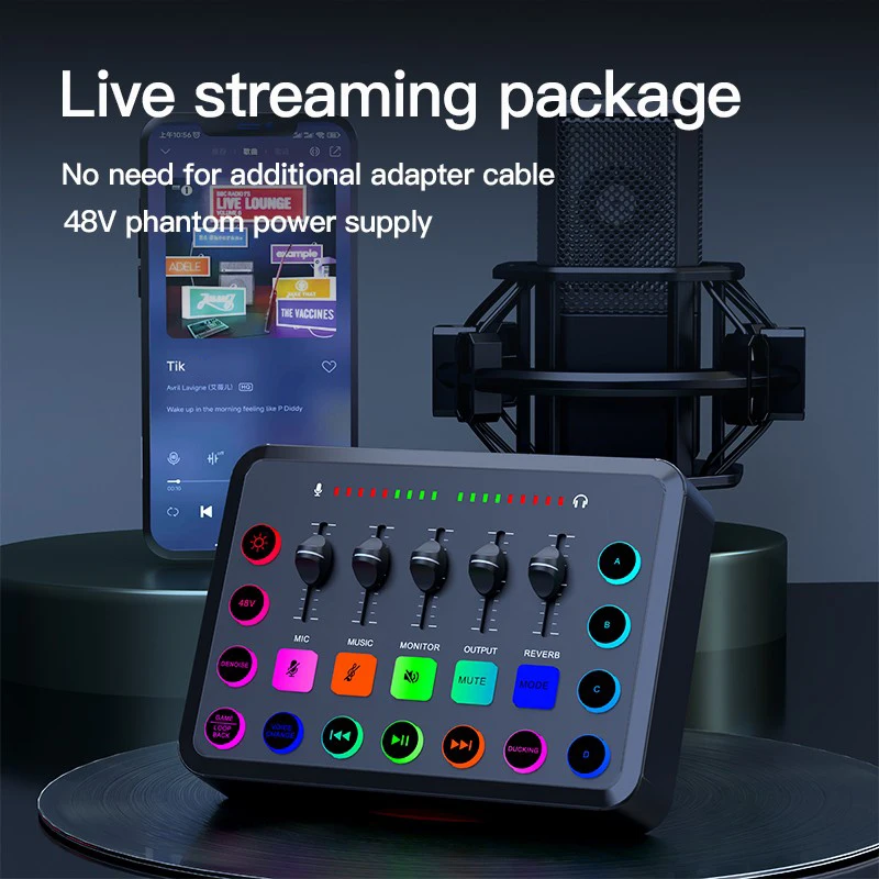 New 48V Sound Card 7 Channel Compute Games Music Digital Sound Card Wireless Audio Mixer Sound Board for Live Broadcast
New 48V Sound Card 7 Channel Compute Games Music Digital Sound Card Wireless Audio Mixer Sound Board for Live Broadcast