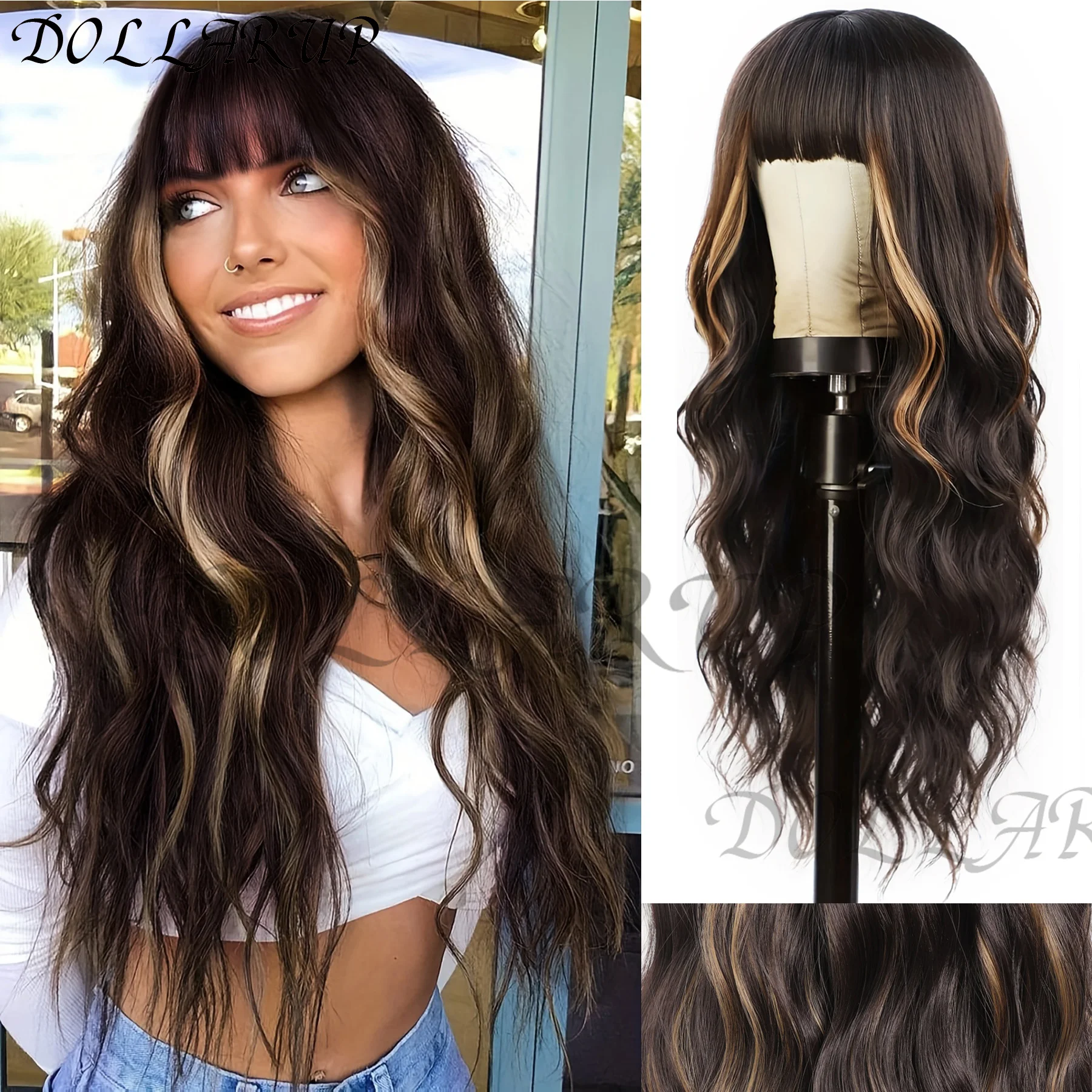 DOLLARUP Synthetic Dark Brown Wigs with Bangs,Brown Highlight Long Wavy Wig for Women Long Curly Hair Wig for Party Daily Use
DOLLARUP Synthetic Dark Brown Wigs with Bangs,Brown Highlight Long Wavy Wig for Women Long Curly Hair Wig for Party Daily Use