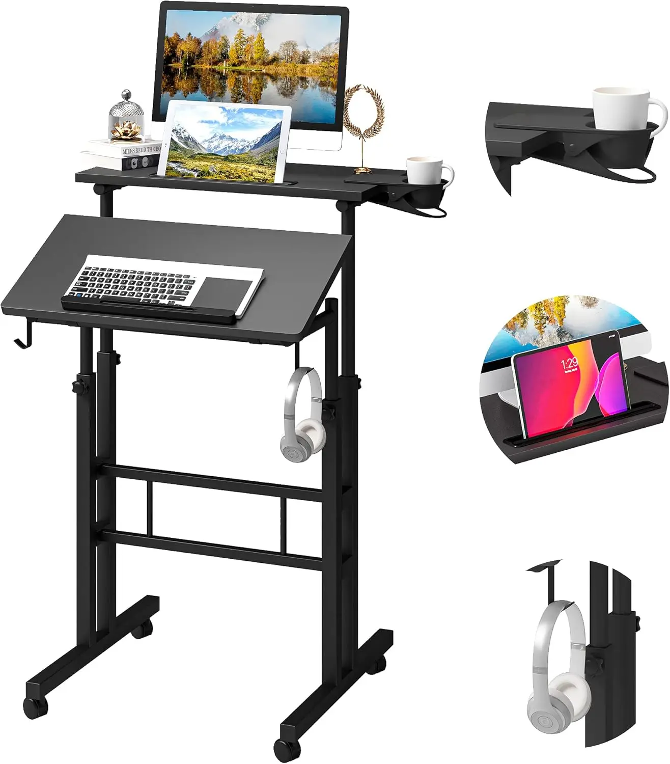 Adjustable Height Standing Desk with Cup Holder, Portable Mobile Workstation for Home Office Use
Adjustable Height Standing Desk with Cup Holder, Portable Mobile Workstation for Home Office Use