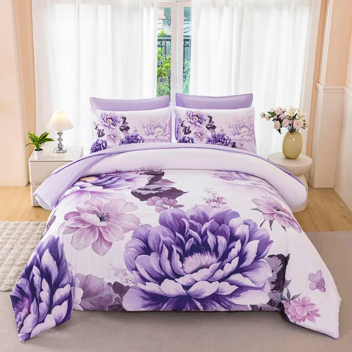 7 Piece Queen Comforter Set Floral Bedding with Reversible Peony Design and Sheets
7 Piece Queen Comforter Set Floral Bedding with Reversible Peony Design and Sheets