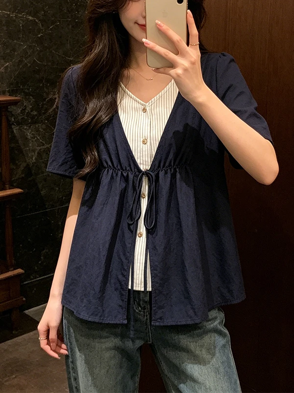 Summer New plus Size Women's Denim Stripe Shirt Cardigan Fake Two-Piece Versatile Top Korean Style Commute Fashion
Summer New plus Size Women's Denim Stripe Shirt Cardigan Fake Two-Piece Versatile Top Korean Style Commute Fashion