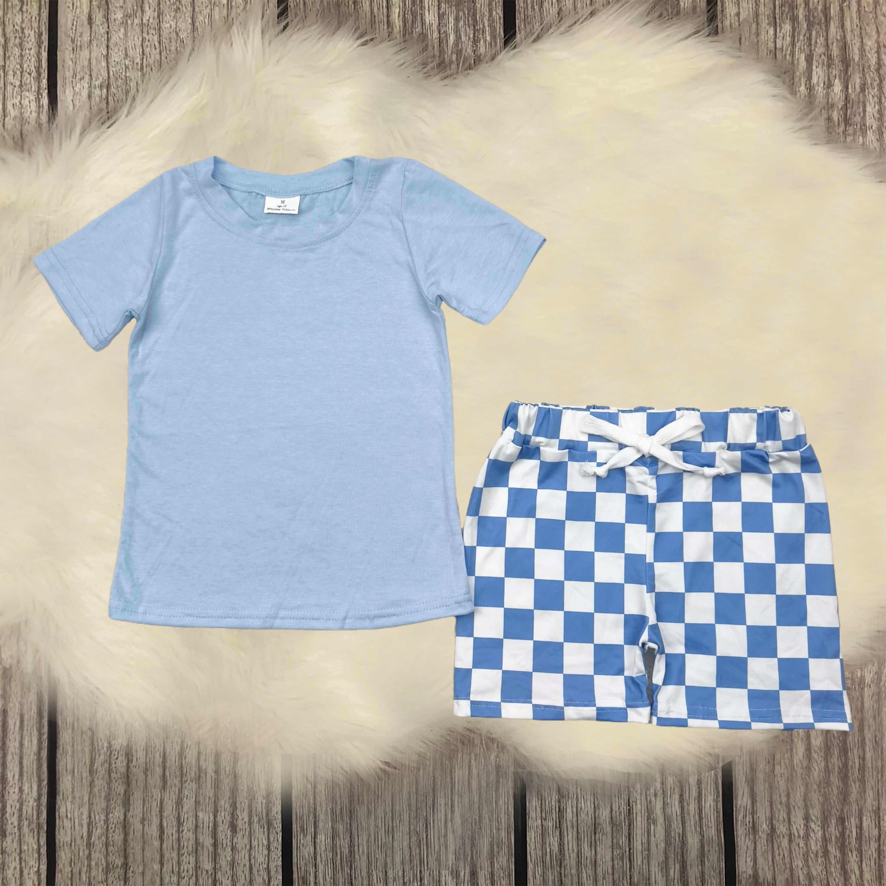 Wholesale Baby Boys Blue Cotton Short Sleeves Top Tee Shirt Plaid Shorts Sets Infant Summer Boutique Kids Children Outfits
Wholesale Baby Boys Blue Cotton Short Sleeves Top Tee Shirt Plaid Shorts Sets Infant Summer Boutique Kids Children Outfits