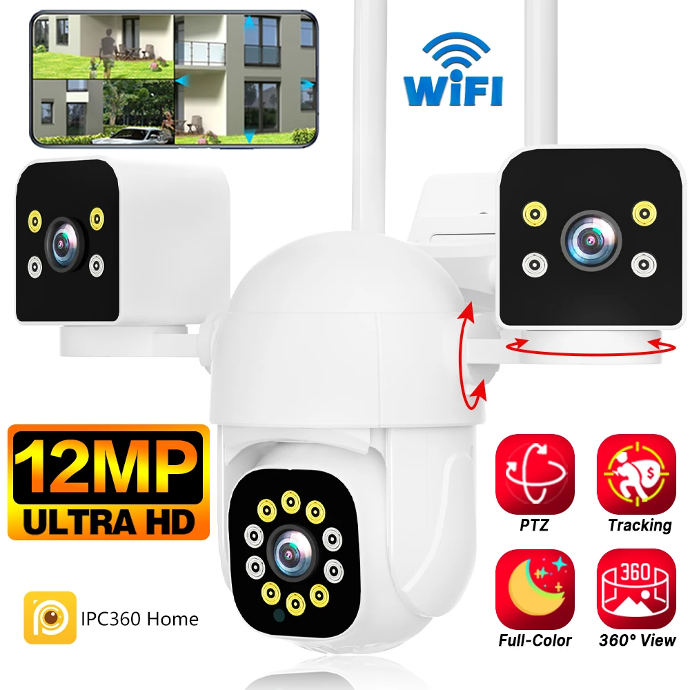 12MP 6K Three Lens WIFI Surveillance Camera Outdoor Wireless Security CCTV IP Cameras PTZ Three Screens Smart Home Monitor 360°
12MP 6K Three Lens WIFI Surveillance Camera Outdoor Wireless Security CCTV IP Cameras PTZ Three Screens Smart Home Monitor 360°