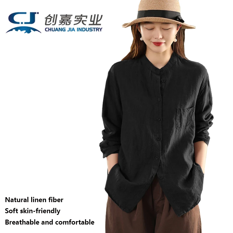 Natural Pure Linen Women's Shirt, Purple Long-sleeved Stand-up Collar Top, Elegant Outdoor Business Casual Light Luxury Wear
Natural Pure Linen Women's Shirt, Purple Long-sleeved Stand-up Collar Top, Elegant Outdoor Business Casual Light Luxury Wear