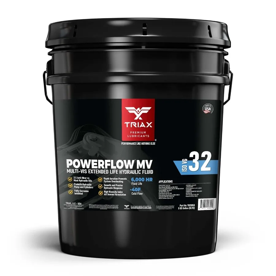 TRIAX Powerflow MV 32 Hydraulic Oil 6000 Hour Extended Life Double AntiWear True All Season 40 F Pour Point 5 Gallon Pail
TRIAX Powerflow MV 32 Hydraulic Oil 6000 Hour Extended Life Double AntiWear True All Season 40 F Pour Point 5 Gallon Pail
