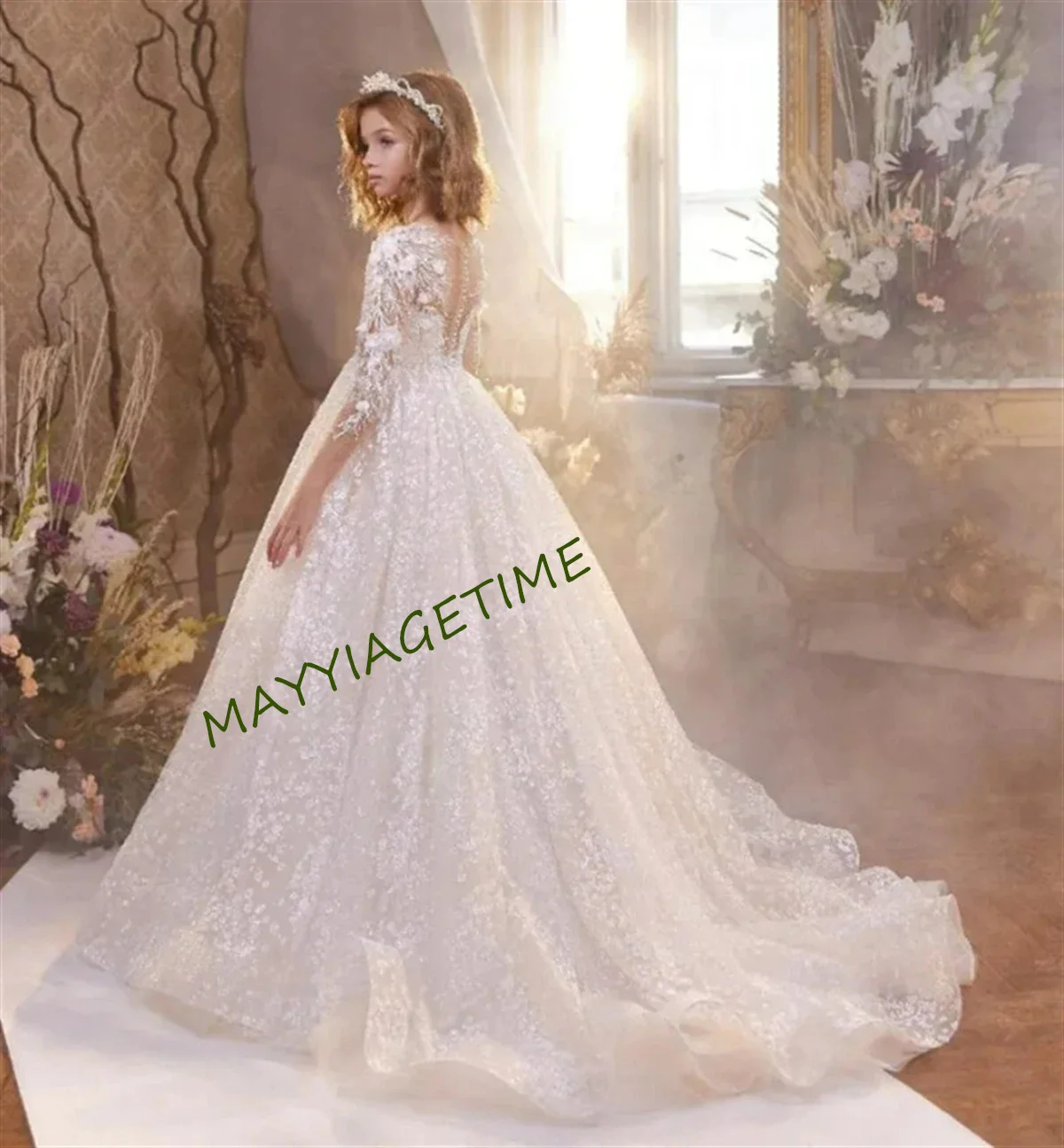 Glitter Flower Girl Dress For Wedding Long Sleeve Applique Sequins Fllor Length White Children's Holy Communion Birthday Dresses
Glitter Flower Girl Dress For Wedding Long Sleeve Applique Sequins Fllor Length White Children's Holy Communion Birthday Dresses