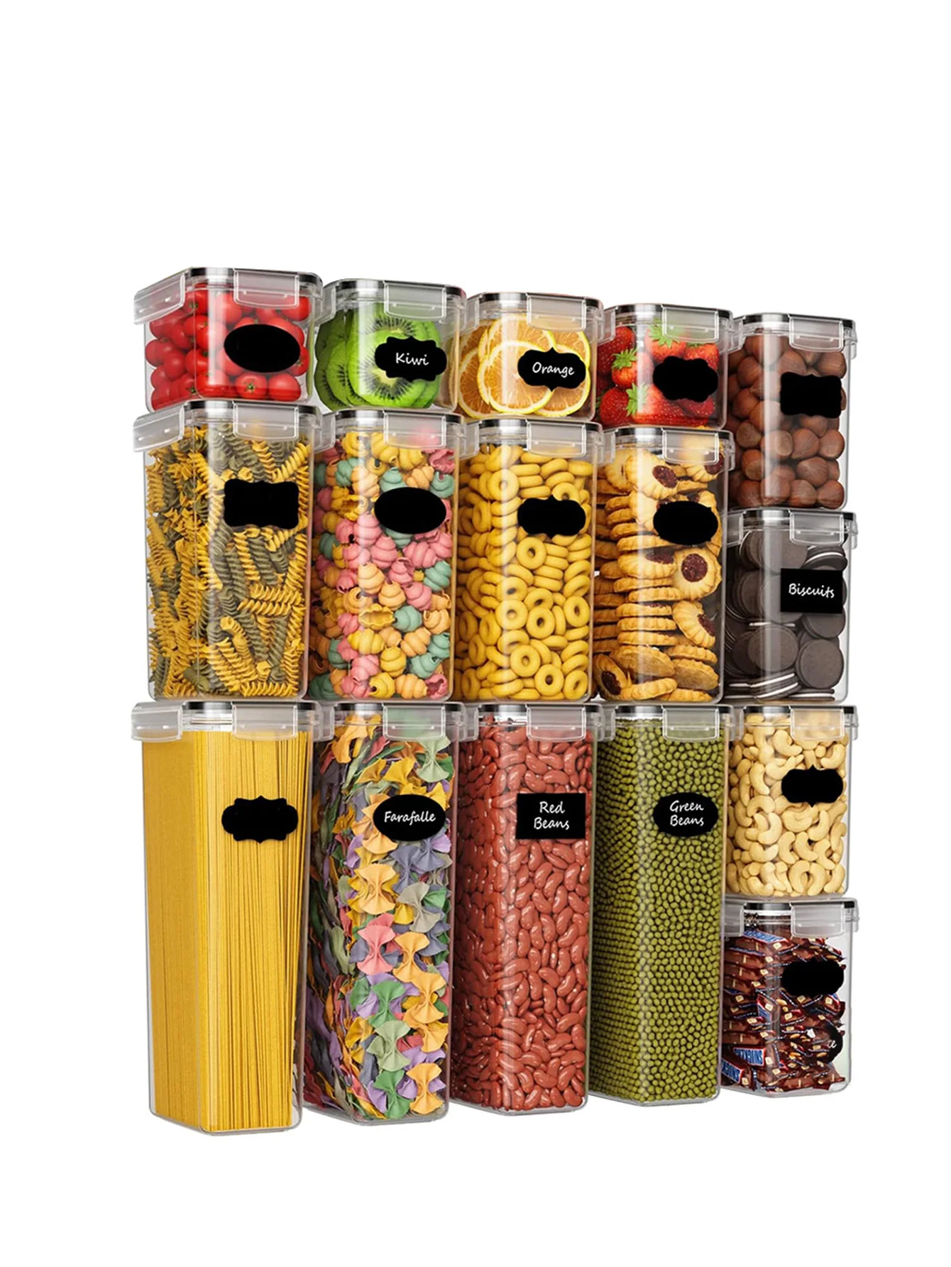 48pcs,Sealed food storage containers with LIDS, plastic kitchen pantry, dry cargo jars of lactose, grain, flour, sugar, labeled
48pcs,Sealed food storage containers with LIDS, plastic kitchen pantry, dry cargo jars of lactose, grain, flour, sugar, labeled