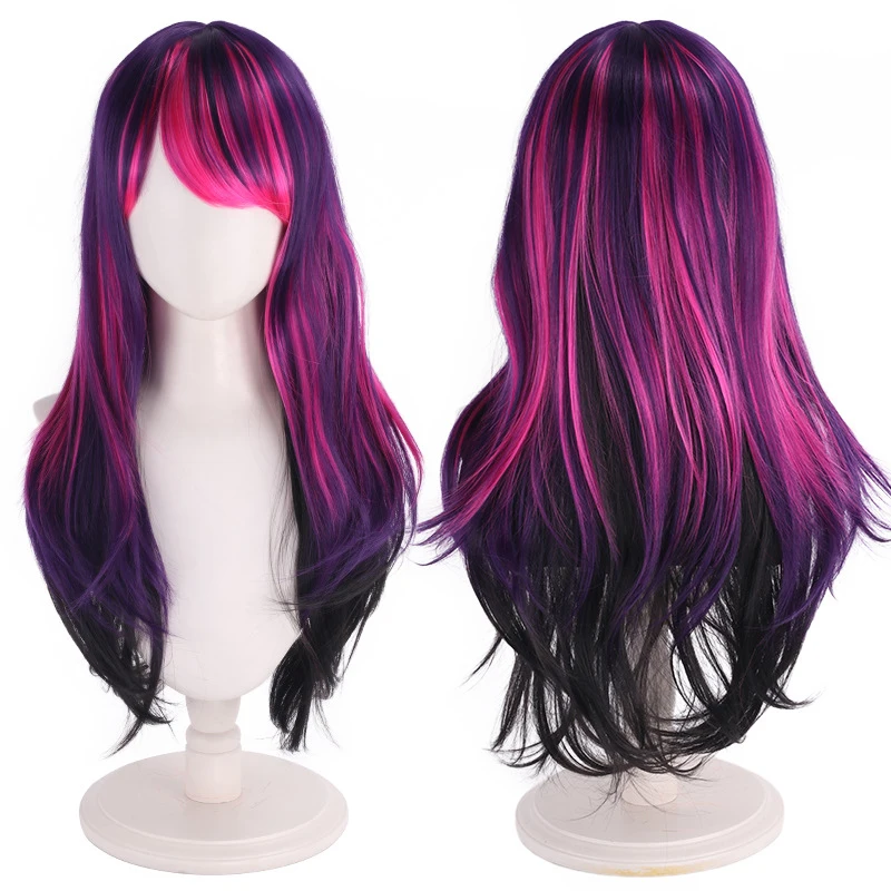 Cosplay wig with purple gradient pony headgear, anime long curly hair
Cosplay wig with purple gradient pony headgear, anime long curly hair