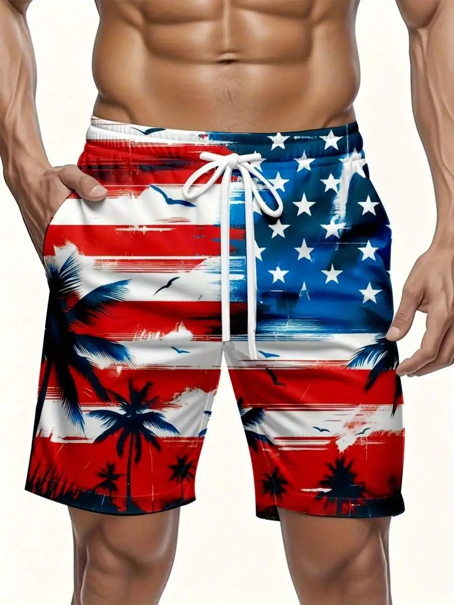 Mens Casual Beach Shorts With American Flag And Palm Tree Print Red White Blue Quick Dry
Mens Casual Beach Shorts With American Flag And Palm Tree Print Red White Blue Quick Dry