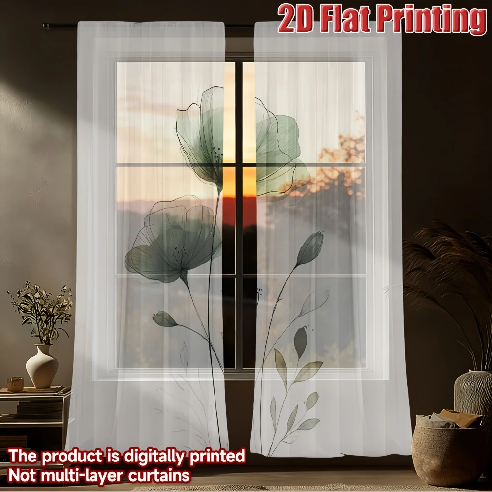 2pcs 2D FLAT Floral Design With Mountains And Leaves Sheer Curtains, Washable Window Drapes, with Rod Pocket Easy to Install
2pcs 2D FLAT Floral Design With Mountains And Leaves Sheer Curtains, Washable Window Drapes, with Rod Pocket Easy to Install