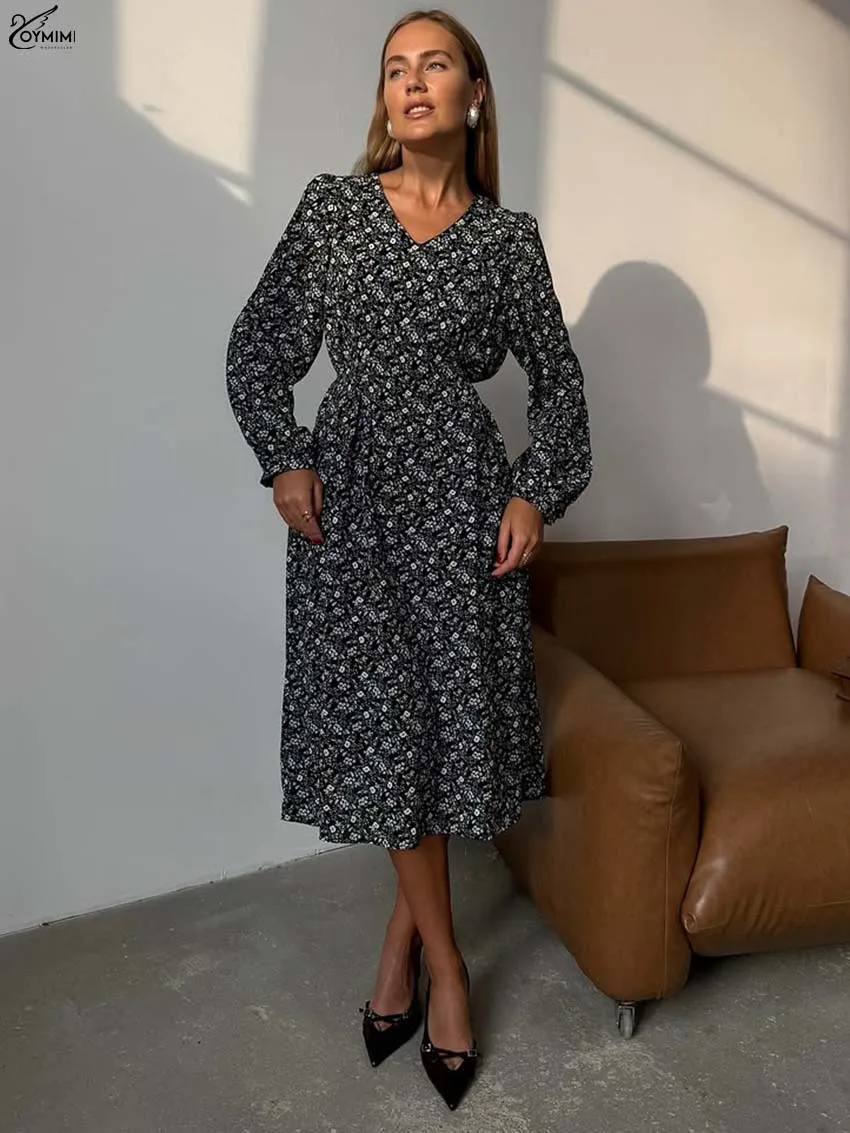 Oymimi Fashion Black Print Womens Dresses Elegant V-Neck Long Sleeve High Waisted Dresses Casual Lace-Up Mid-Calf Dress Female
Oymimi Fashion Black Print Womens Dresses Elegant V-Neck Long Sleeve High Waisted Dresses Casual Lace-Up Mid-Calf Dress Female