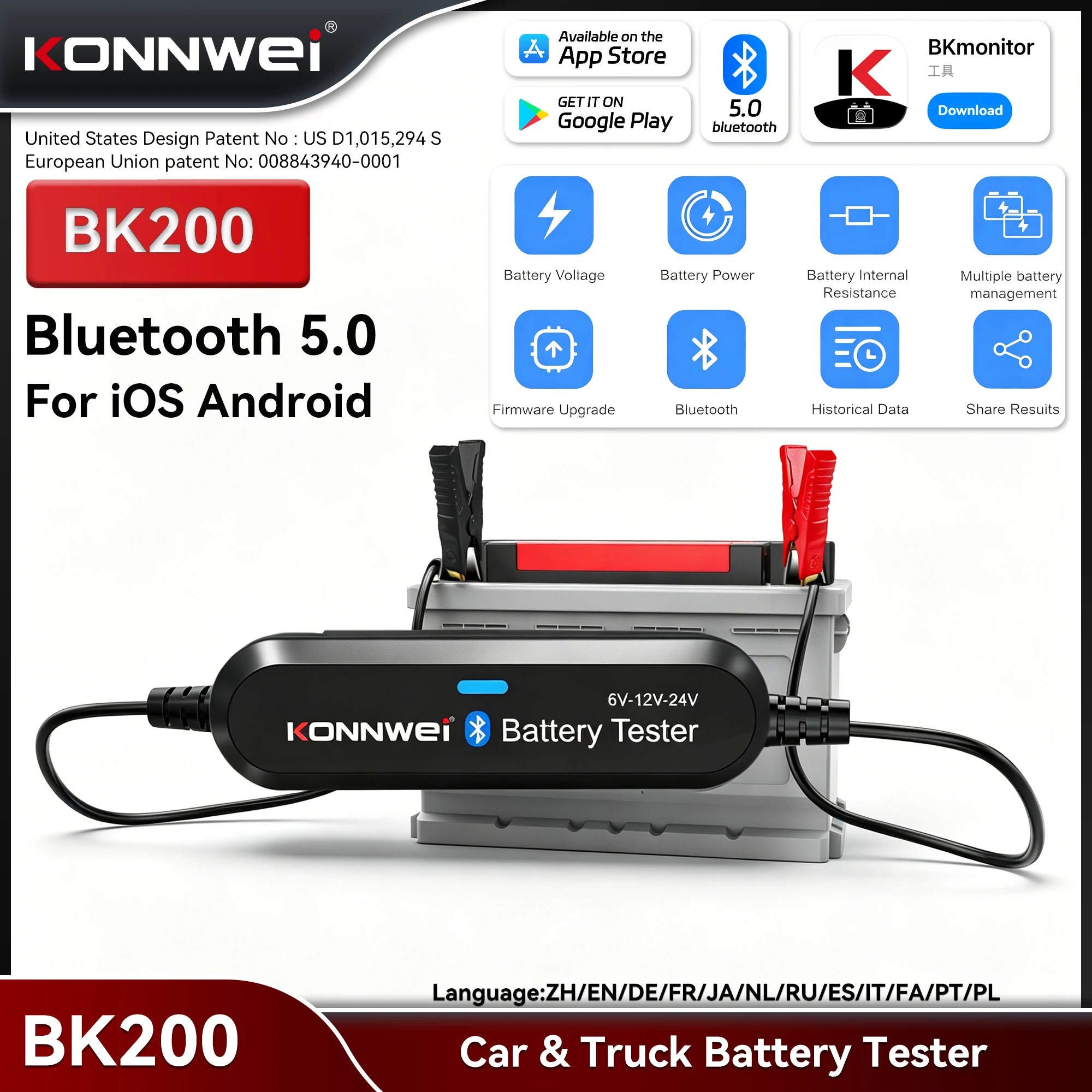 KONNWEI BK200 Car & Truck Battery Tester Bluetooth 5.0 6V 12V 24V Waveform Monitor Tools Charging Cranking Test 100-2000CCA
KONNWEI BK200 Car & Truck Battery Tester Bluetooth 5.0 6V 12V 24V Waveform Monitor Tools Charging Cranking Test 100-2000CCA