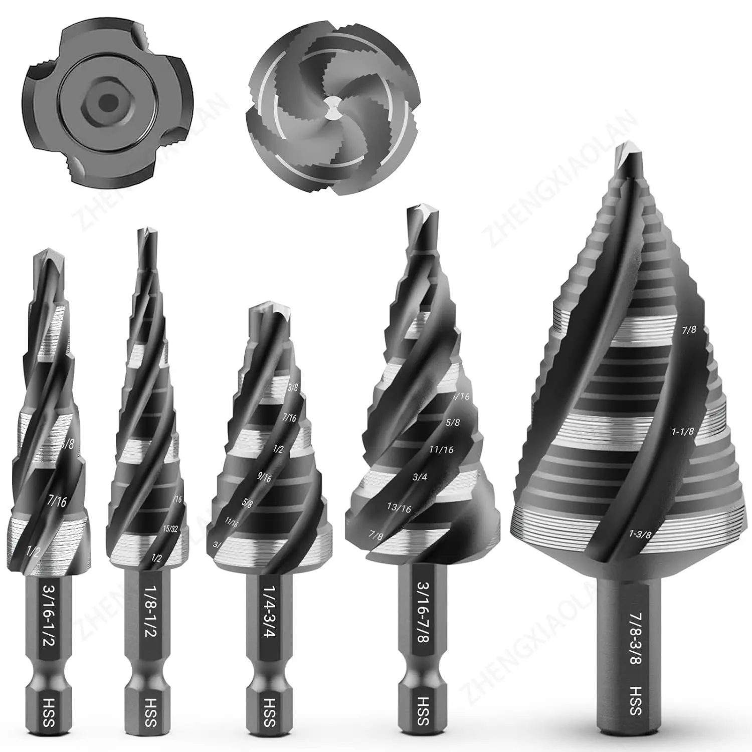 Four spiral groove inch stepped drill bit set hole reaming pagoda drill bit
Four spiral groove inch stepped drill bit set hole reaming pagoda drill bit