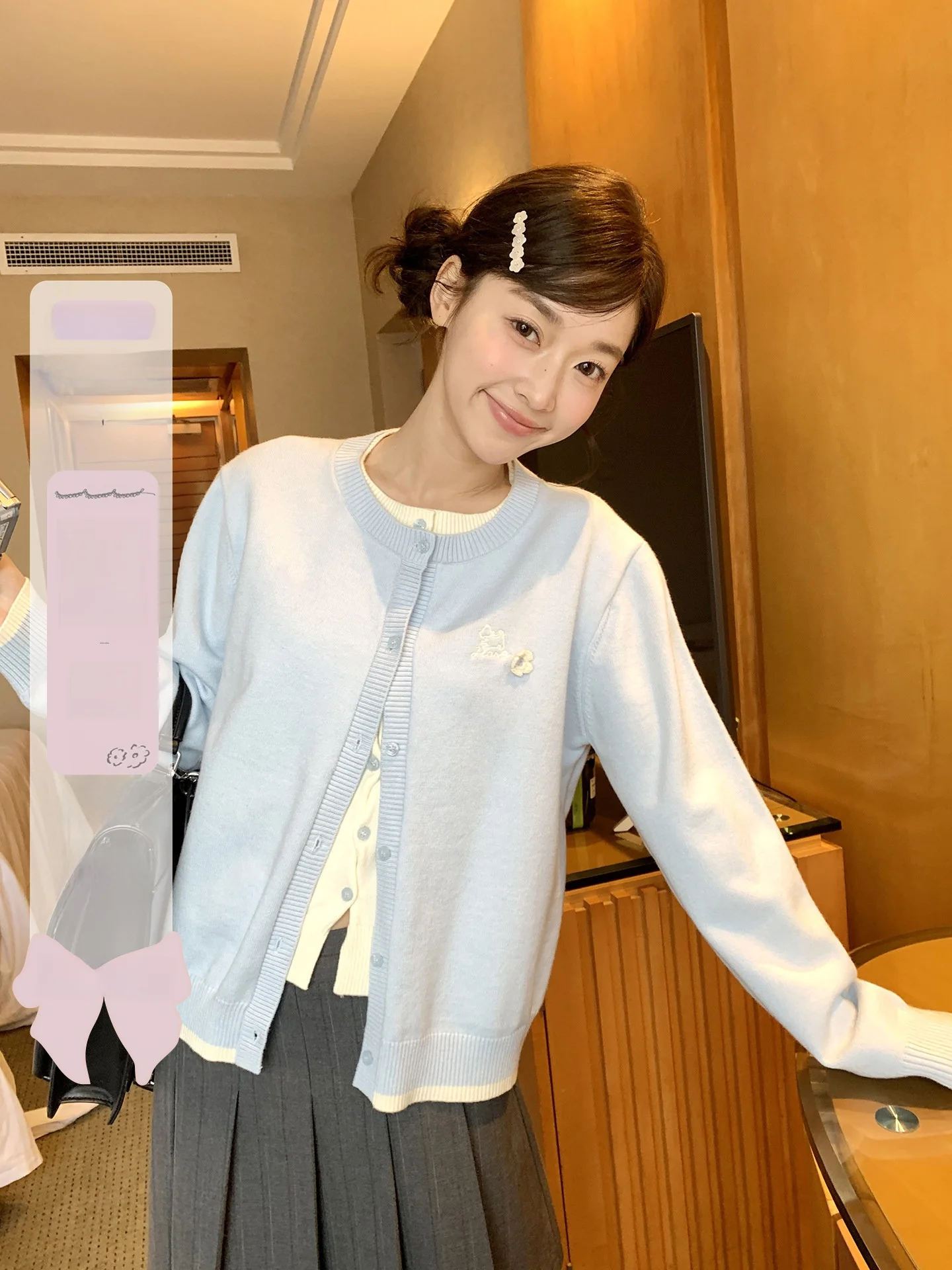 Soft Blue Milk Knitted Cardigan Girls Faion Polyester Blend Long Sve round Ne Regular Length Spring Autumn Season Wear
Soft Blue Milk Knitted Cardigan Girls Faion Polyester Blend Long Sve round Ne Regular Length Spring Autumn Season Wear