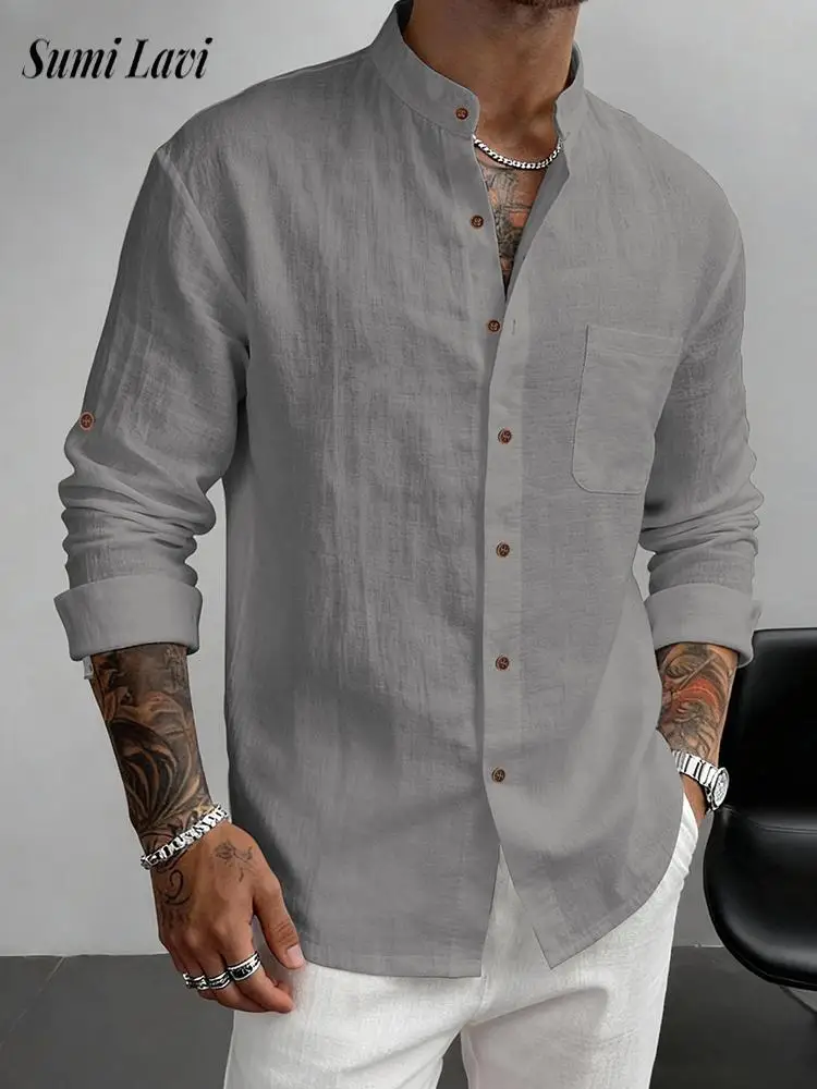 New Casual Mens Breathable Linen Shirt Spring Summer Loose Long Sleeve Button Stand Collar Shirts Men Vintage Solid Color Shirt
New Casual Mens Breathable Linen Shirt Spring Summer Loose Long Sleeve Button Stand Collar Shirts Men Vintage Solid Color Shirt