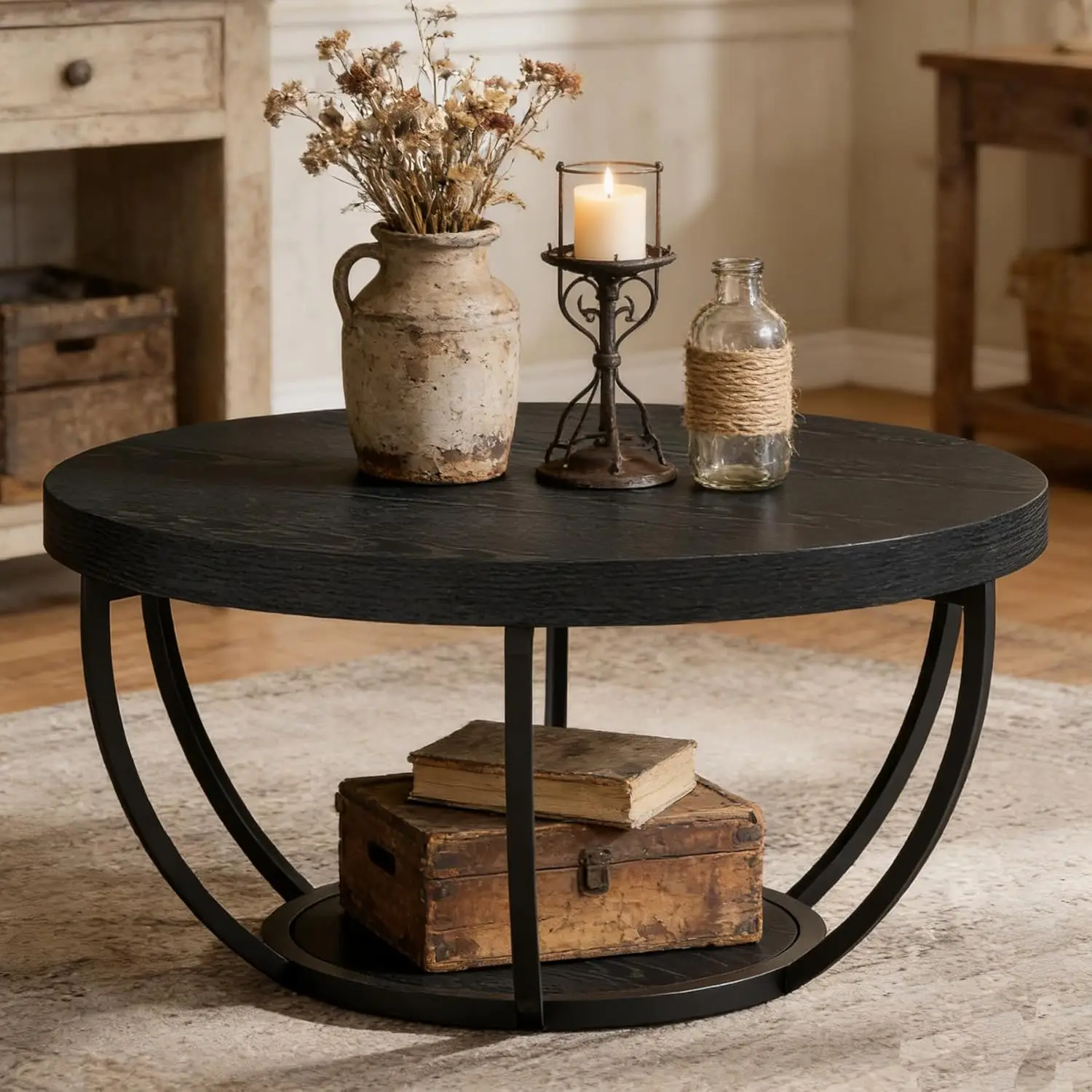 Round 2-Tier Wood Coffee Table with Storage Shelf for Living Room 32in Black, Customized
Round 2-Tier Wood Coffee Table with Storage Shelf for Living Room 32in Black, Customized