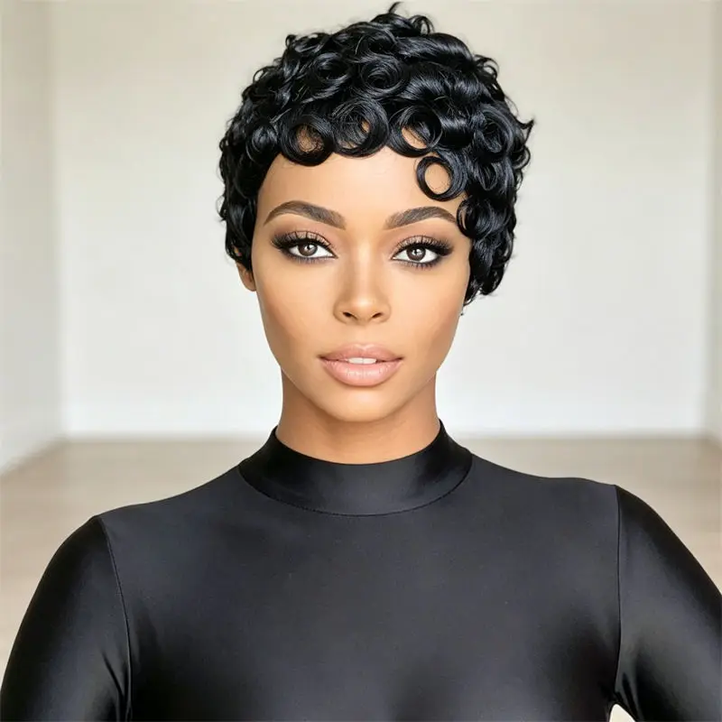 Full Machine Made Wig Short Curly Pixie Cut Wig For Women Human Hair Brazilian Remy With Bangs Easy To Style Daily Wear
Full Machine Made Wig Short Curly Pixie Cut Wig For Women Human Hair Brazilian Remy With Bangs Easy To Style Daily Wear