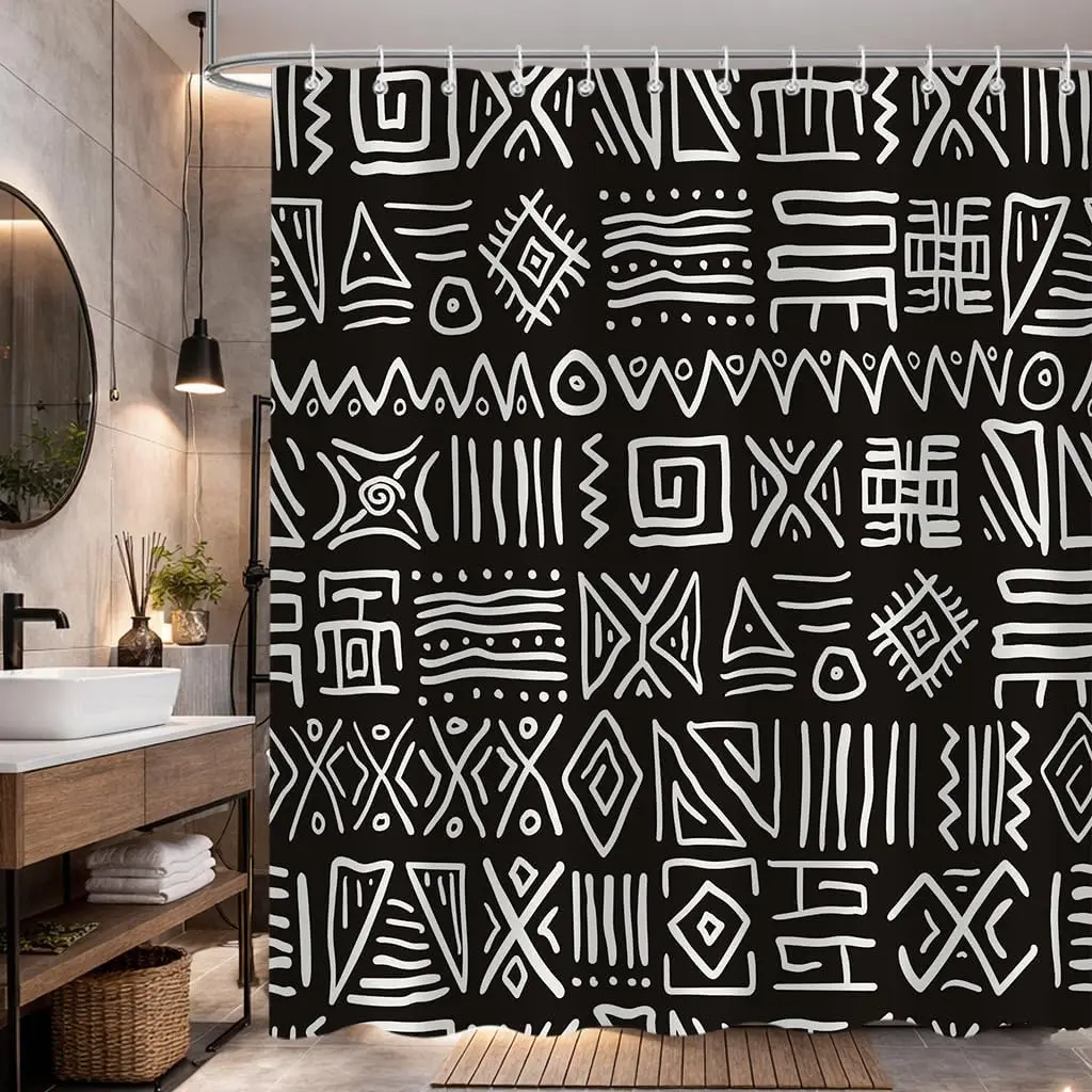 Black White Shower Curtain, Modern Abstract Tribal Line Art Minimalist Bath Curtain Fabric Bathroom Decor
Black White Shower Curtain, Modern Abstract Tribal Line Art Minimalist Bath Curtain Fabric Bathroom Decor