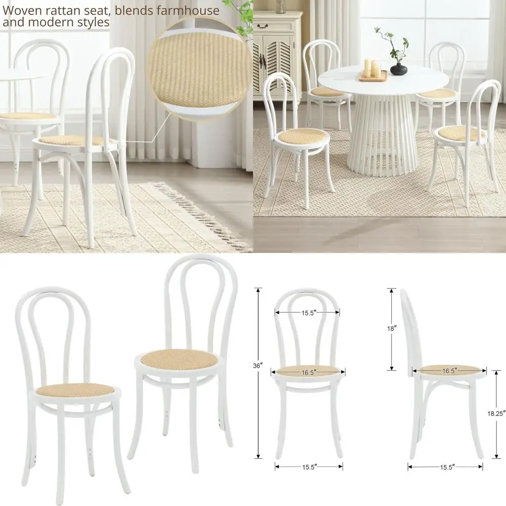 Set of 2 Vintage French Bistro Chairs, Solid White Bentwood with Backrest, Ready to Use Dining Chairs for Home Kitchen
Set of 2 Vintage French Bistro Chairs, Solid White Bentwood with Backrest, Ready to Use Dining Chairs for Home Kitchen