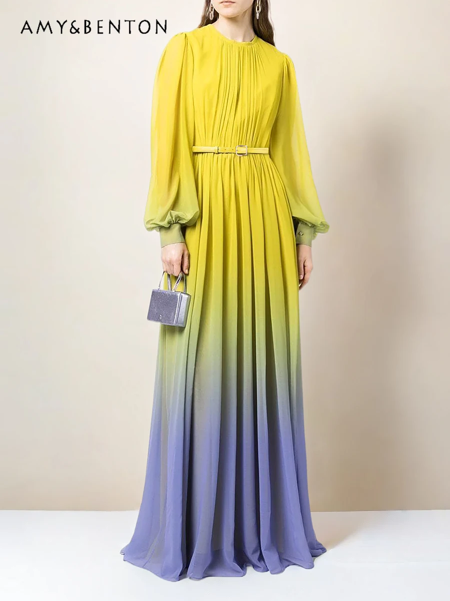 French Style Temperament Gradient Color Slim Maxi Dresses for Women High-Grade Lantern Sleeve Round Neck Retro Dress Autumn
French Style Temperament Gradient Color Slim Maxi Dresses for Women High-Grade Lantern Sleeve Round Neck Retro Dress Autumn