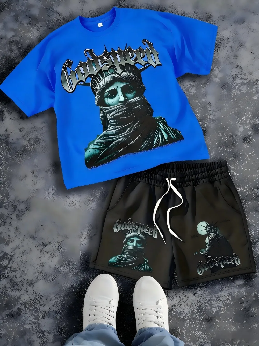 Men's summer retro Statue of Liberty print comfortable and breathable round neck T-shirt drawstring shorts set outdoor streetwea
Men's summer retro Statue of Liberty print comfortable and breathable round neck T-shirt drawstring shorts set outdoor streetwea
