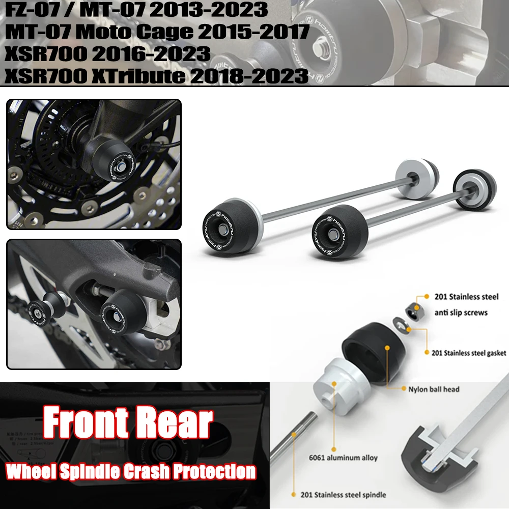 For Yamaha FZ-07 MT-07 XSR700 2013 2014 2015 2016 2017 2018 2019 2020 2021 2022 2023 Front Rear wheel Spindle Crash Protection
For Yamaha FZ-07 MT-07 XSR700 2013 2014 2015 2016 2017 2018 2019 2020 2021 2022 2023 Front Rear wheel Spindle Crash Protection