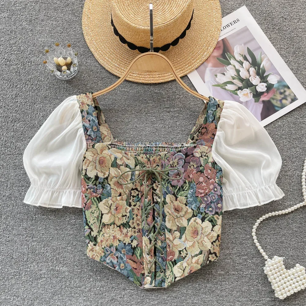 Sexy Floral Print Pleated Puff Sleeve Slim Blouse Elegant Korean Fashion Off Crop Top Sexy Shirt Summer Women Clothing
Sexy Floral Print Pleated Puff Sleeve Slim Blouse Elegant Korean Fashion Off Crop Top Sexy Shirt Summer Women Clothing