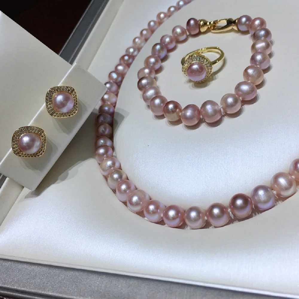 New AAA8-9mm Natural South Sea Purple Pink Round Pearl Necklace 18icnh+Earrings+Bracelet 7.5-8 inches+Open Ring Set 925s
New AAA8-9mm Natural South Sea Purple Pink Round Pearl Necklace 18icnh+Earrings+Bracelet 7.5-8 inches+Open Ring Set 925s