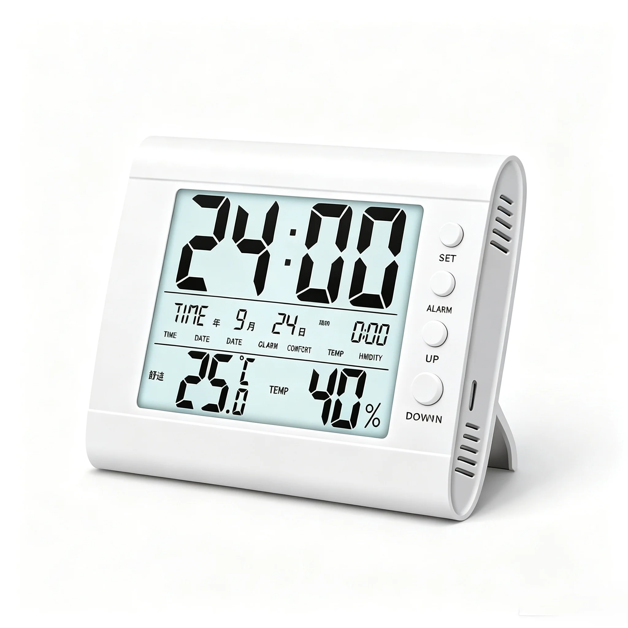 Rechargeable Digital Alarm Clock with Temperature And Humidity Meter for Bedroom And Office Use
Rechargeable Digital Alarm Clock with Temperature And Humidity Meter for Bedroom And Office Use
