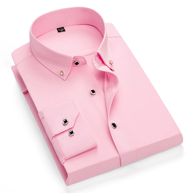 Diamond Button Shirt For Mens Long Sleeve Solid Color Stretch Slim Business Male No-Iron White Social Shirts Blouse Men Clothing
Diamond Button Shirt For Mens Long Sleeve Solid Color Stretch Slim Business Male No-Iron White Social Shirts Blouse Men Clothing