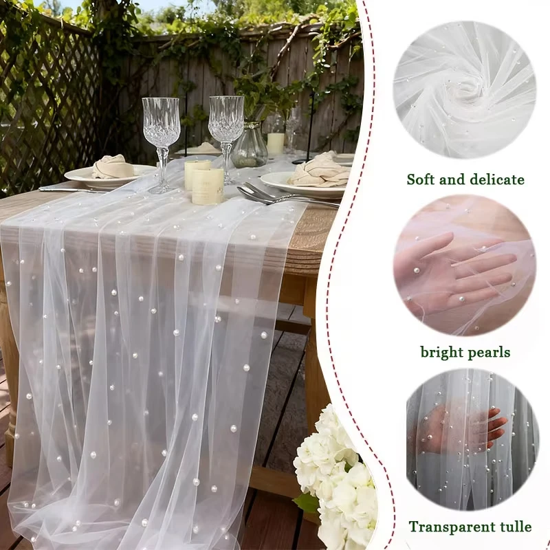 3M Pearl Chiffon Mesh Table Runner Semi Transparent Beaded Gauze Cloth Fabric for Events Wedding Party Dining Decoration
3M Pearl Chiffon Mesh Table Runner Semi Transparent Beaded Gauze Cloth Fabric for Events Wedding Party Dining Decoration