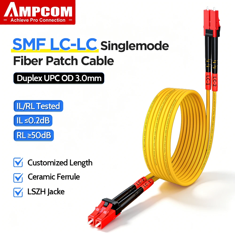 AMPCOM LC to LC Fiber Optic Patch Cable OS2 Singlemode SMF Duplex UPC 9/125um 10Gbps LSZH 3.0mm OD Optical Jumper Cord 1m-30m
AMPCOM LC to LC Fiber Optic Patch Cable OS2 Singlemode SMF Duplex UPC 9/125um 10Gbps LSZH 3.0mm OD Optical Jumper Cord 1m-30m