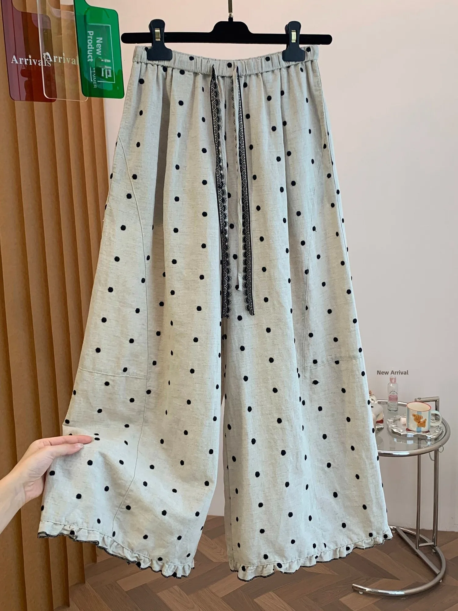 Summer High Waist Wide Leg Pants Women's Checkered Linen Gored Skirt Style Casual Straight Balloon Pants Draping Effect
Summer High Waist Wide Leg Pants Women's Checkered Linen Gored Skirt Style Casual Straight Balloon Pants Draping Effect