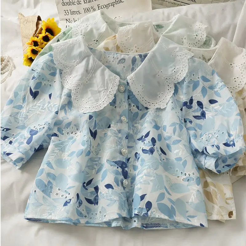 Girls Clothes Summer Doll Neck Floral Bubble Sleeve Shirt Short Sleeved 2024 New Korean Loose Trend
Girls Clothes Summer Doll Neck Floral Bubble Sleeve Shirt Short Sleeved 2024 New Korean Loose Trend