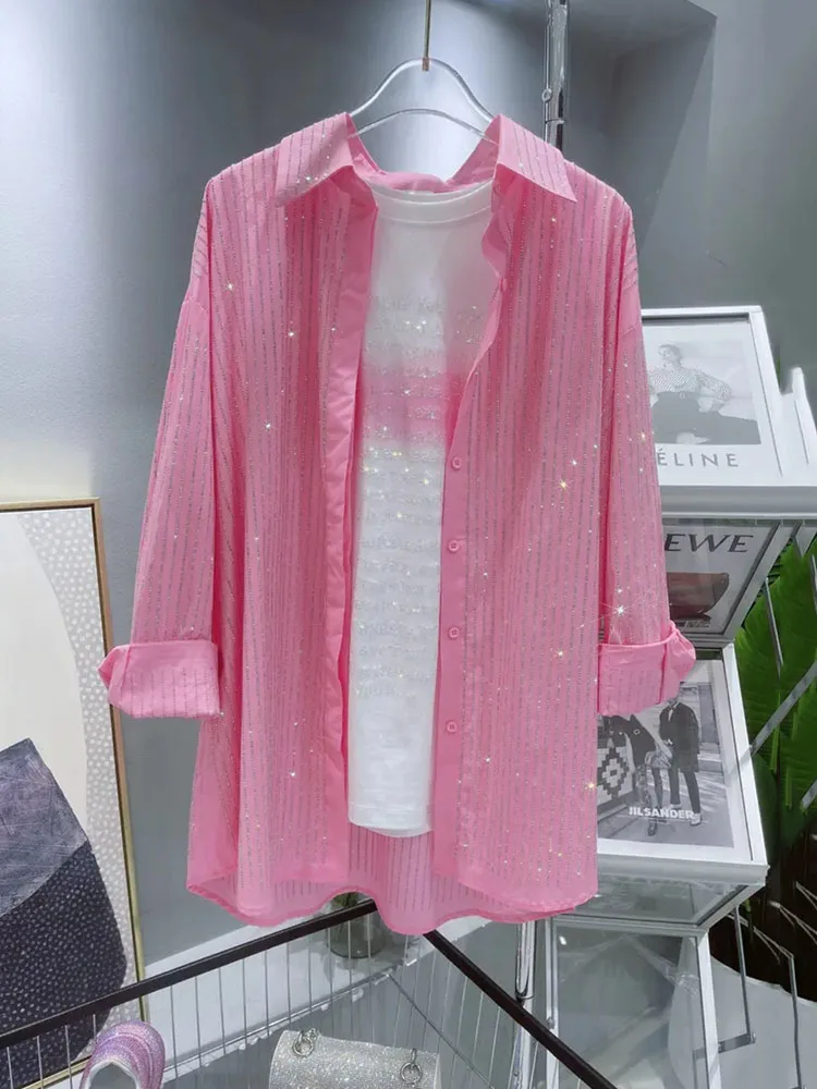 2025 Spring Summer Mid Length Top Fashion Diamond Design Street Style Women Casual Hot Stamping Vertical Stripes Shirt
2025 Spring Summer Mid Length Top Fashion Diamond Design Street Style Women Casual Hot Stamping Vertical Stripes Shirt