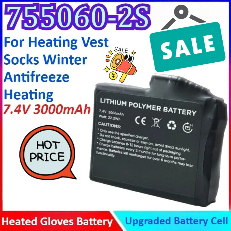 New 2S 7.4V 3000mAh 755060 Lithium Heated Gloves Battery for Heating Vest Socks Winter Antifreeze Heating Battery
New 2S 7.4V 3000mAh 755060 Lithium Heated Gloves Battery for Heating Vest Socks Winter Antifreeze Heating Battery