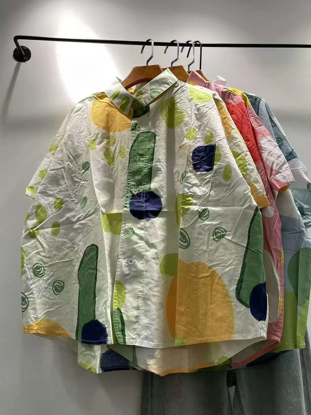 Bust 144cm Harajuku fashion pure cotton oversized shirts Japanese style original green cartoon print short sleeve shirts
Bust 144cm Harajuku fashion pure cotton oversized shirts Japanese style original green cartoon print short sleeve shirts