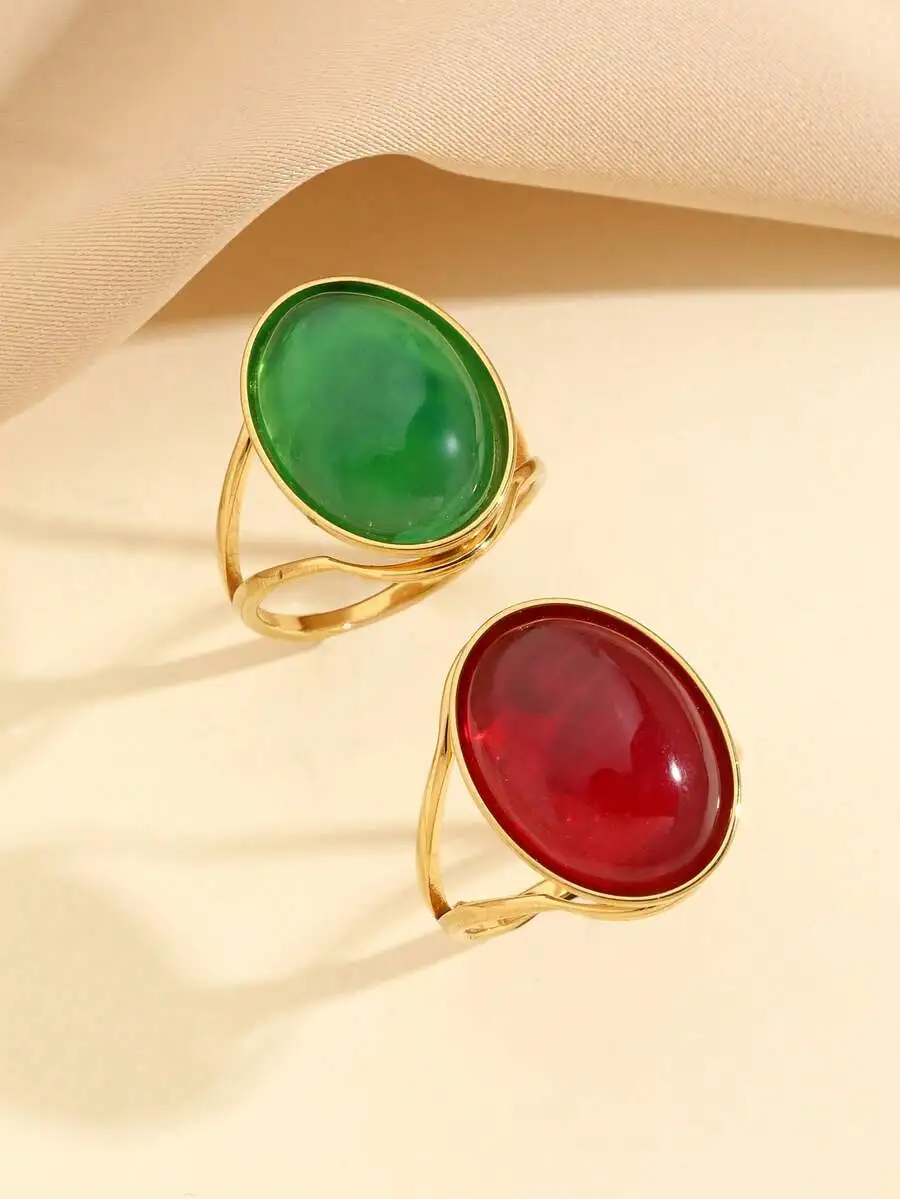 2pcs Stainless Steel Ring With Large Green And Red Oval Stones Exaggerated Fashion Jewelry
2pcs Stainless Steel Ring With Large Green And Red Oval Stones Exaggerated Fashion Jewelry