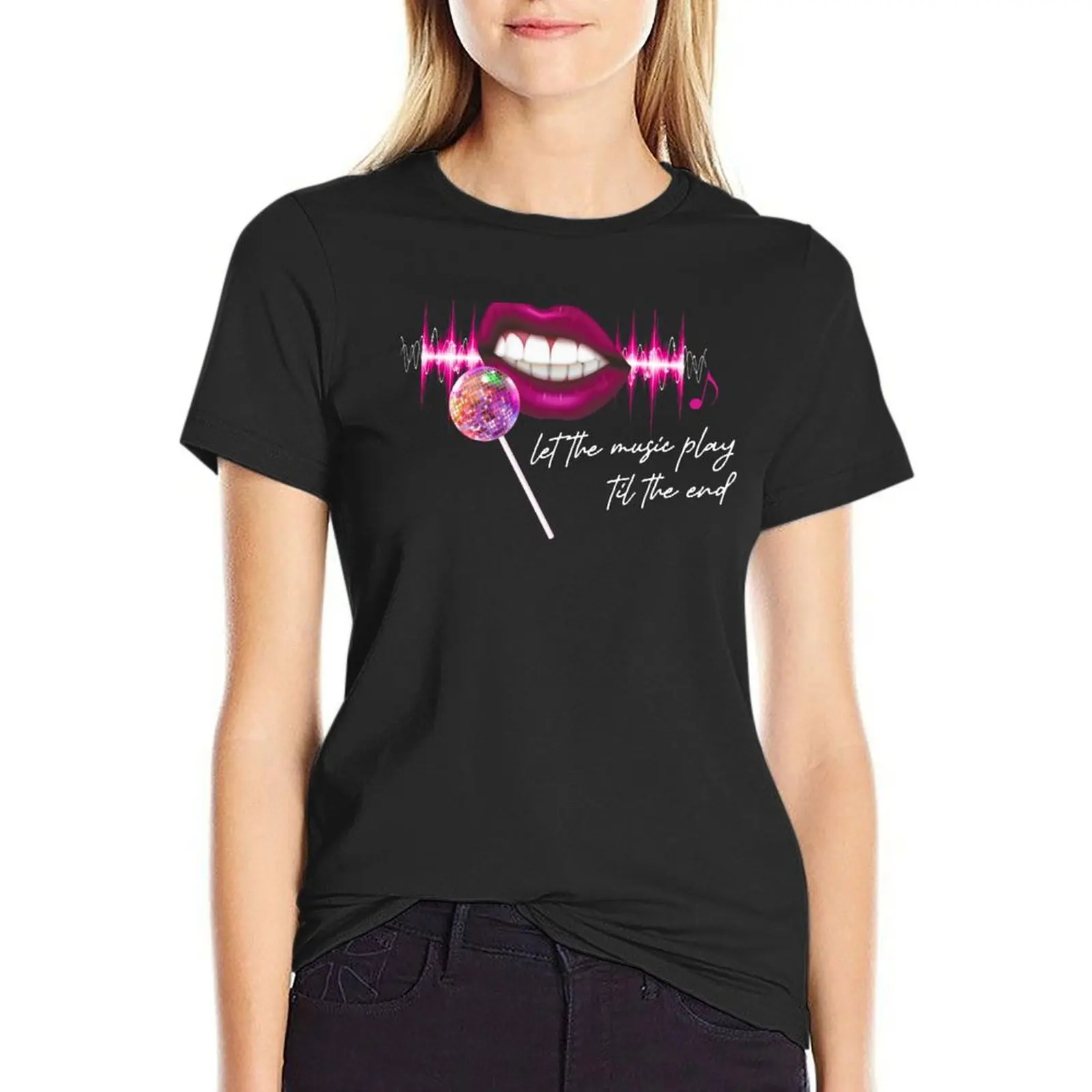 Let The Music Play Til The End Pink Lips Mirrorball Lollipop Microphone Trustfall Design Option 2 T-Shirt
Let The Music Play Til The End Pink Lips Mirrorball Lollipop Microphone Trustfall Design Option 2 T-Shirt