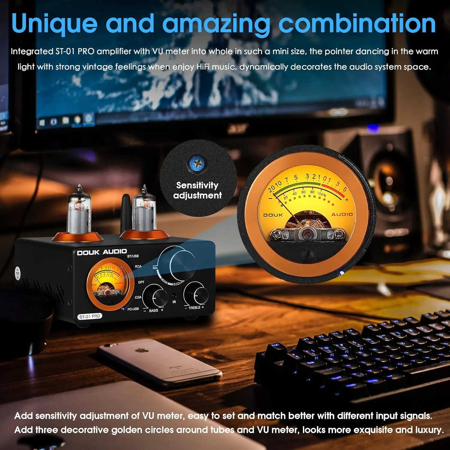 ST-01 PRO 200W Bluetooth Amplifier, 2 Channel Vacuum Tube Power Amp with USB Coaxial Optical Inputs/VU Meter/Treble Bass Control
ST-01 PRO 200W Bluetooth Amplifier, 2 Channel Vacuum Tube Power Amp with USB Coaxial Optical Inputs/VU Meter/Treble Bass Control