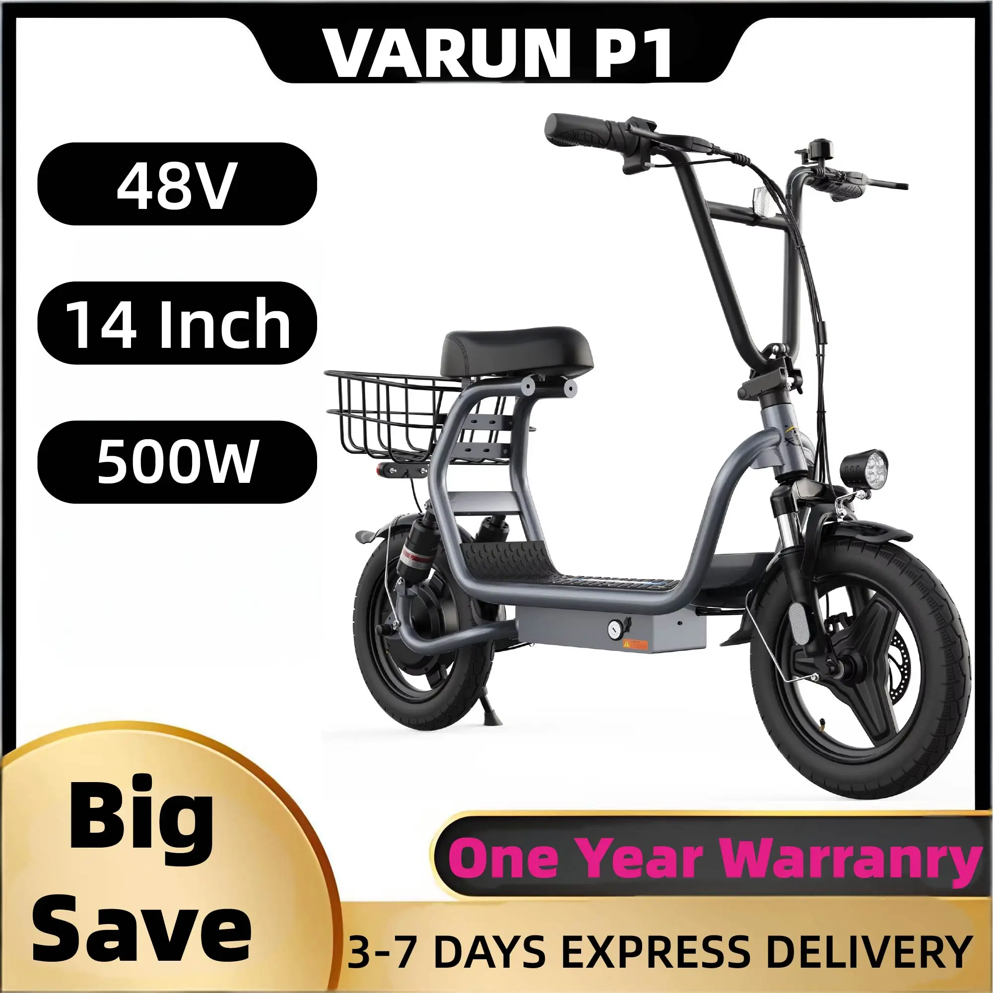 VARUN P1 Adult Electric Scooter 500W Motor 48V374.4WH Battery City Escooter 14 Inch Tire Foldable E-Scooter
VARUN P1 Adult Electric Scooter 500W Motor 48V374.4WH Battery City Escooter 14 Inch Tire Foldable E-Scooter
