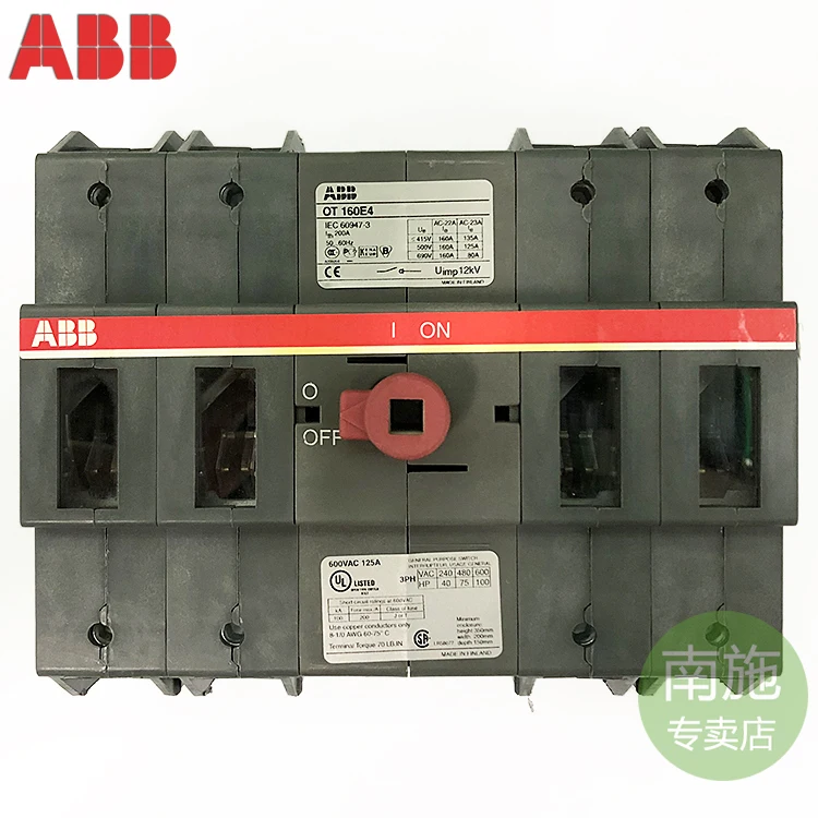 Оригинальный разъединитель ABB OT160E4, переключатель нагрузки, работа двери шкафа, четырехполюсный 4P 
Оригинальный разъединитель ABB OT160E4, переключатель нагрузки, работа двери шкафа, четырехполюсный 4P