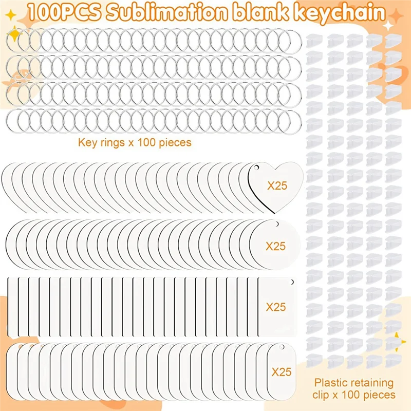 300 Pcs Sublimation Keychain Blanks Bulk Double Side Heat Transfer Sublimation MDF Blank Set With Keychain Rings
300 Pcs Sublimation Keychain Blanks Bulk Double Side Heat Transfer Sublimation MDF Blank Set With Keychain Rings