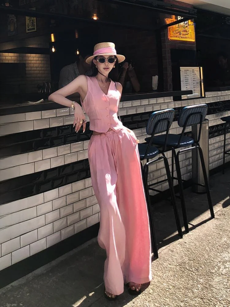 Pink Linen Suit Set Women's Commuter Sle Vest Top Wide Leg Pants Breathable Casual Busin V-ne Button-down Cotton Blend
Pink Linen Suit Set Women's Commuter Sle Vest Top Wide Leg Pants Breathable Casual Busin V-ne Button-down Cotton Blend
