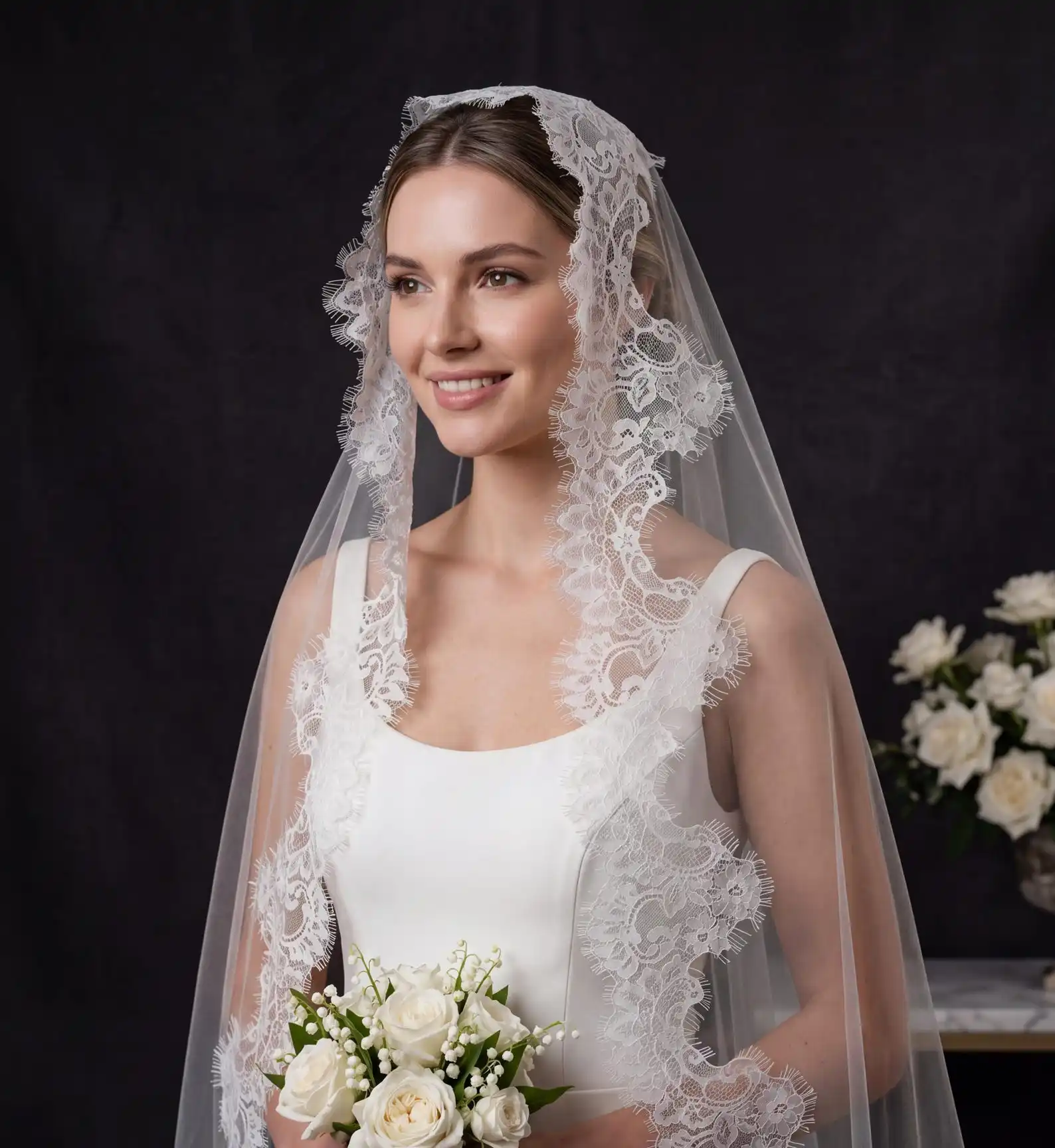 Mantilla Eyelash Lace Bridal Veil Curved Chantilly Lace Cathedral Drop Wedding Veil Vintage Soft Tulle Mantilla Lace Edge
Mantilla Eyelash Lace Bridal Veil Curved Chantilly Lace Cathedral Drop Wedding Veil Vintage Soft Tulle Mantilla Lace Edge