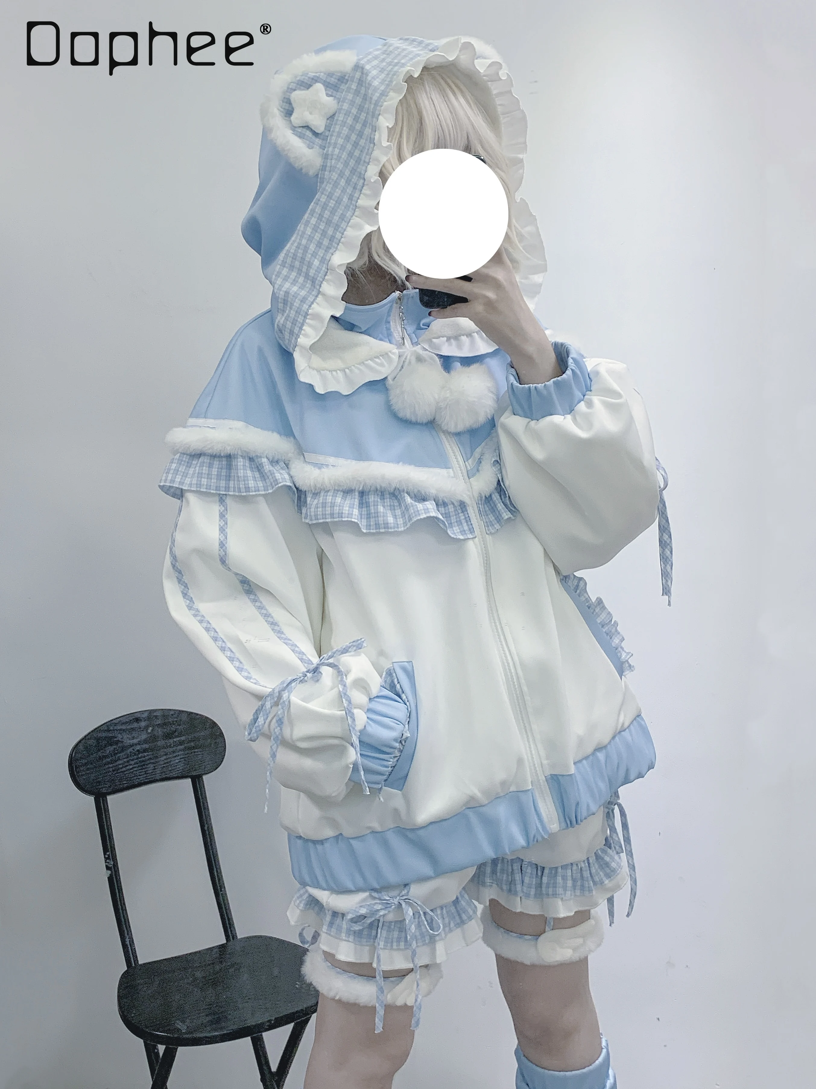 Japanese Hooded Coats for Women Y2k Long Sleeve Bow Ruffle Plaid Patchwork Cat Ears Outwear Kawaii Casual Fashion Jackets
Japanese Hooded Coats for Women Y2k Long Sleeve Bow Ruffle Plaid Patchwork Cat Ears Outwear Kawaii Casual Fashion Jackets