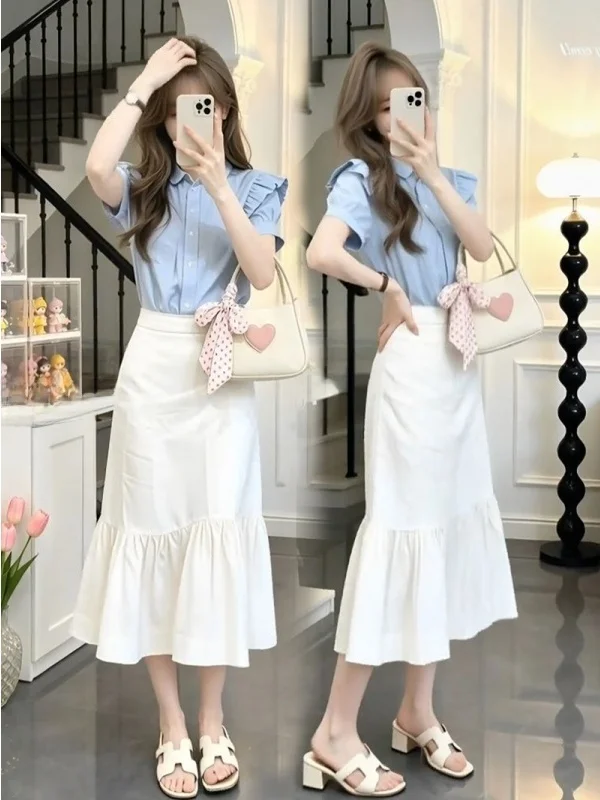Elegant Gentle Wind Fashion Set Women's High Waist Midi Skirt Shirt Two-Piece Summer New Design Sensation Ensemble
Elegant Gentle Wind Fashion Set Women's High Waist Midi Skirt Shirt Two-Piece Summer New Design Sensation Ensemble