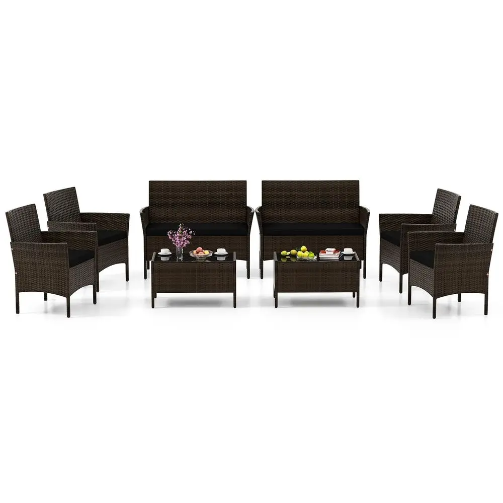 8 Pieces Outdoor Rattan Conversation Set, Patio Wicker Furniture Set with Loveseat Chairs amp Tempered Glass Coffee Table, Outs
8 Pieces Outdoor Rattan Conversation Set, Patio Wicker Furniture Set with Loveseat Chairs amp Tempered Glass Coffee Table, Outs