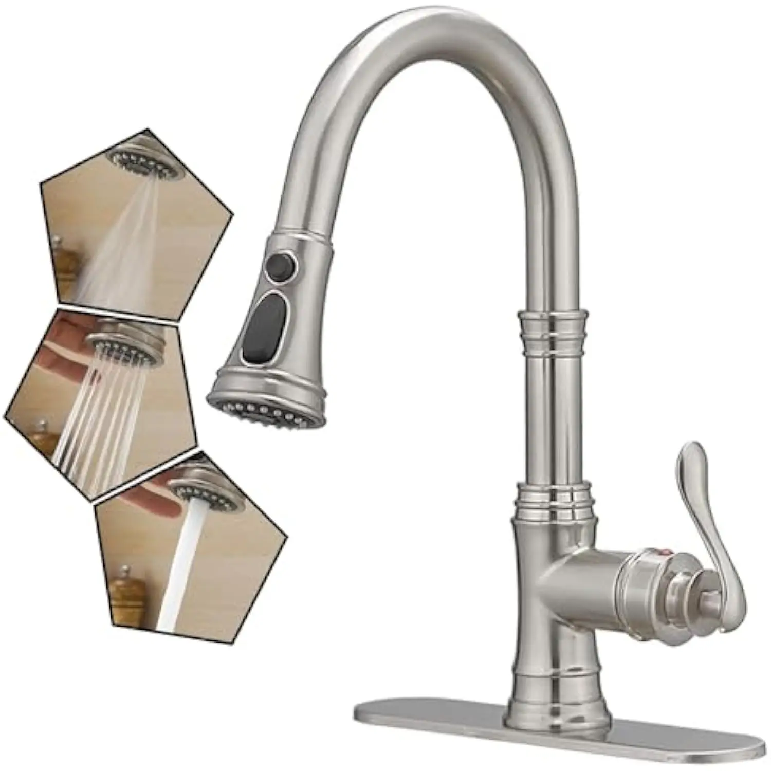 Kitchen Sink Faucet with Pull down Sprayer, Brushed Nickel Kitchen Faucet, Commercial Kitchen Faucet, 3 Outlet Mode Brush Nicke
Kitchen Sink Faucet with Pull down Sprayer, Brushed Nickel Kitchen Faucet, Commercial Kitchen Faucet, 3 Outlet Mode Brush Nicke